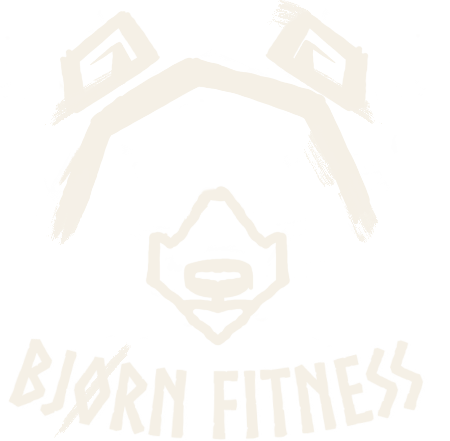 Bjorn Fitness logo: a geometric bear face above runic lettering