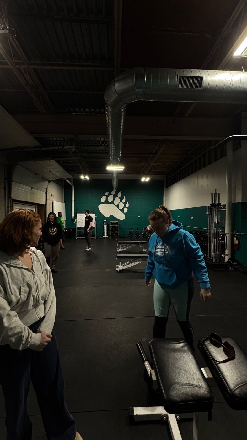 The giant bear-paw mural on the wall of the Forge